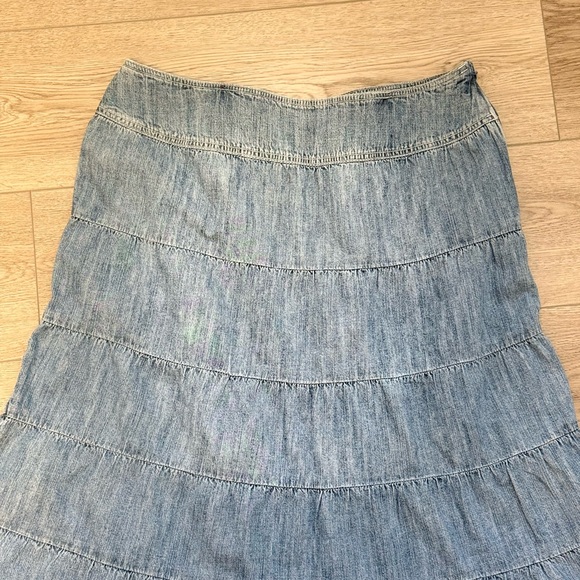 Live a Little Denim Boho Ruffle Maxi Skirt S.10 Y2K A line Western Cowgirl - Picture 5 of 9